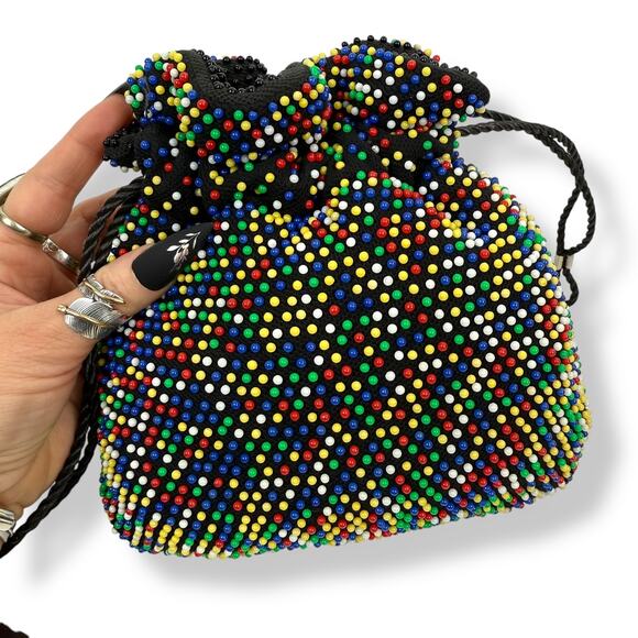 1960's rainbow beaded reversible pouch purse bag - Picture 1 of 16